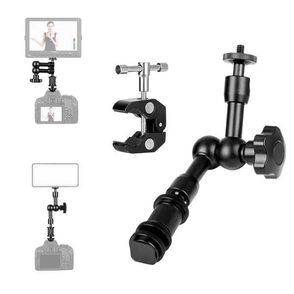 11'' Magic Arm, ChromLives Articulating Magic Friction Arm Adjustable w/Hot  Shoe Mount 1/4'' Tripod Screw Compatible with DSLR Camera Rig/LCD/DV