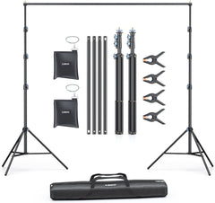 Backdrop Stand 10x7.5ft(WxH) Photo Studio Adjustable Background Stand Support Kit with 4 Crossbars, 4 Backdrop Clamps, 2 Sandbags and Carrying Bag for Parties Events Decoration (LINCO series)