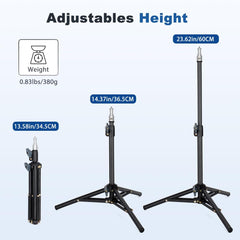 Light Stand for Cameras Studio 23"/60cm Portable Lighting Tripod Stand Aluminum Mini Photography Back Light Stands for Video Recording Videography Live Streaming - (Black)