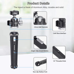 Mini Tripod with hook design for Camera, iPhone,Compact Desktop Tripod with Hook with 360° Ball Head Cold Shoe for Vlogging DSLR Camera Video