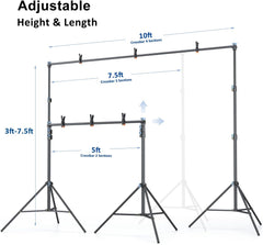 Backdrop Stand 10x7.5ft(WxH) Photo Studio Adjustable Background Stand Support Kit with 4 Crossbars, 4 Backdrop Clamps, 2 Sandbags and Carrying Bag for Parties Events Decoration (LINCO series)