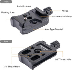 Quick Release Plate Clamp Camera Mount Arca Swiss QR Clamp Adapter with 3/8"&1/4" Screw Hole Compatible with DSLR Camera Stabilizer Tripod Slider Gimbal Ball Head Monopod