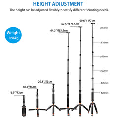 Camera Aluminum Monopod with Metal Tripod Base.6 Sections 46-177cm/18-69inch Adjustable, Leg Diameter Φ28mm,up to 6kg /13lbs