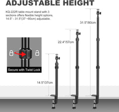 Camera Desk Mount Stand Table Stand with 360° Rotatable Ball Head, 14”–31” Adjustable Desktop Stand with 1/4" Screw for DSLR Camera, Ring Light, Webcam, Live Stream, Video Studios