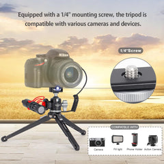 Mini Tripod with hook design for Camera, iPhone,Compact Desktop Tripod with Hook with 360° Ball Head Cold Shoe for Vlogging DSLR Camera Video