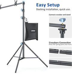 Backdrop Stand 10x7.5ft(WxH) Photo Studio Adjustable Background Stand Support Kit with 4 Crossbars, 4 Backdrop Clamps, 2 Sandbags and Carrying Bag for Parties Events Decoration (LINCO series)