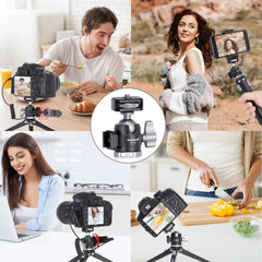 Mini Ball Head, Camera BallHead Metal Mini Ball Head 360 Degree Rotating with Cold Shoe Mount for Camera Camcorder Tripod Monopod Slider Smartphone Light