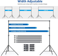 Backdrop Stand 10x7.5ft(WxH) Photo Studio Adjustable Background Stand Support Kit with 4 Crossbars, 4 Backdrop Clamps, 2 Sandbags and Carrying Bag for Parties Events Decoration (LINCO series)