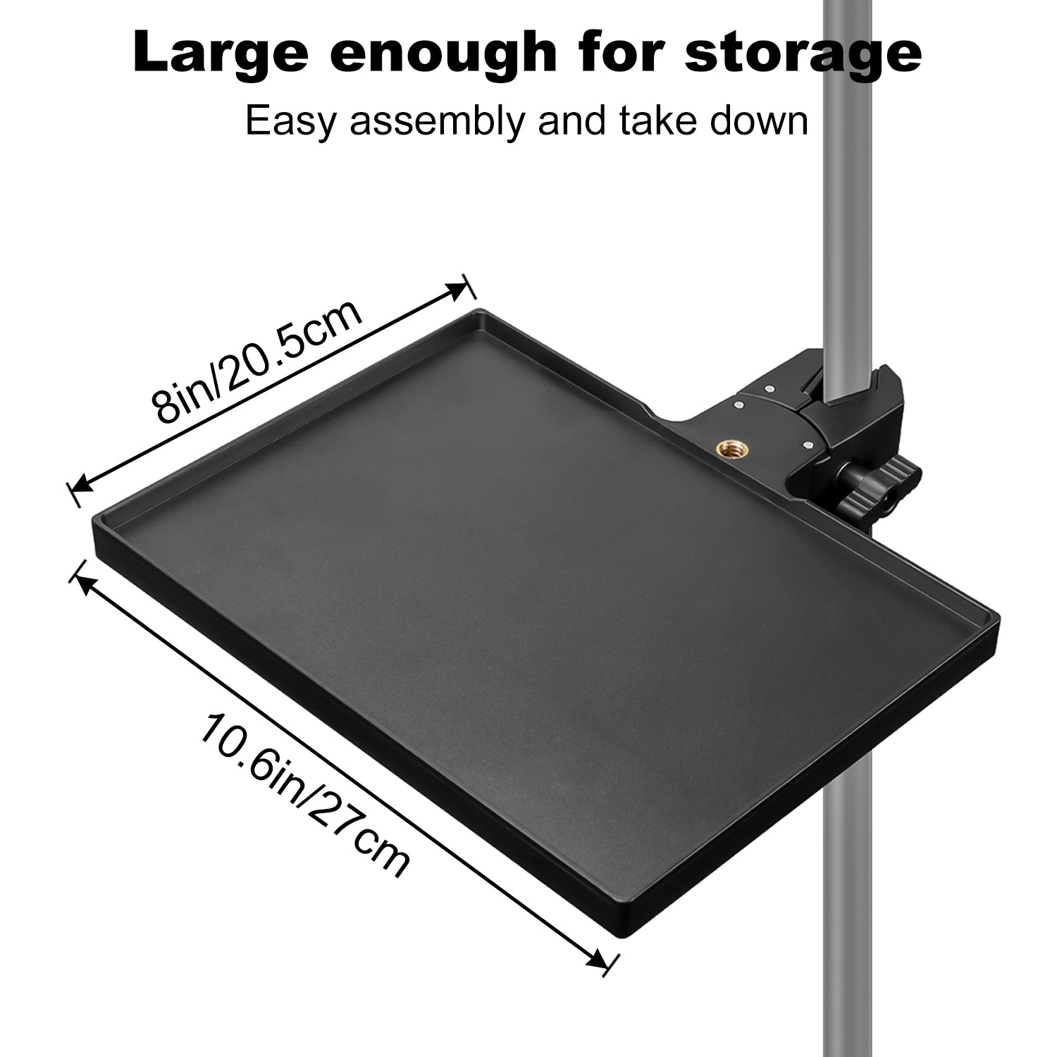 Microphone Stand Tray with Phone Holder, 10.6" x 8" Large Tray Holder with Crab Clamp Compatible with Most Mic Stands for Stage, Live Streaming, Concert Performance, Karaoke