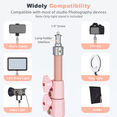 5.35Ft/160cm Light Stand,Portable Lighting Tripod Stand Photography Light Stand Lightweight Foldable Tripod Stand Compact for Video Recording Videography Live Streaming (LINCO C003-Pink）