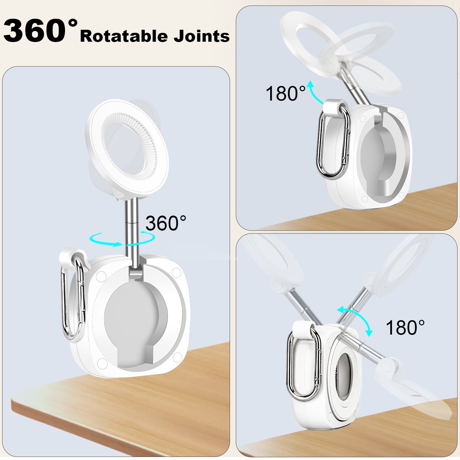 Travel Essentials Magnetic Airplane Phone Holder for MagSafe, 360° Swivel Universal Phone Stand for iPhone, Galaxy Smartphones, Long Flight Must Have Mini Vacation Cruise Essentials - White