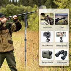 Shooting Stick Monopod Hunting Tripod 24"-64" with Removable 360° Rotating U Yoke Head for Rifle Tripod with Tri-Stand Tripods Base, Rifle Stick Gun Tripod for Hunting Shooting（FT-160）
