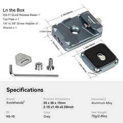 XQ-1 Quick Release Plate Adapter with Arcac-Swiss Interface and Two 1/4" Screw Quick Release Plate Fits for Tripods Monopods DSLR Stabilizer Slider