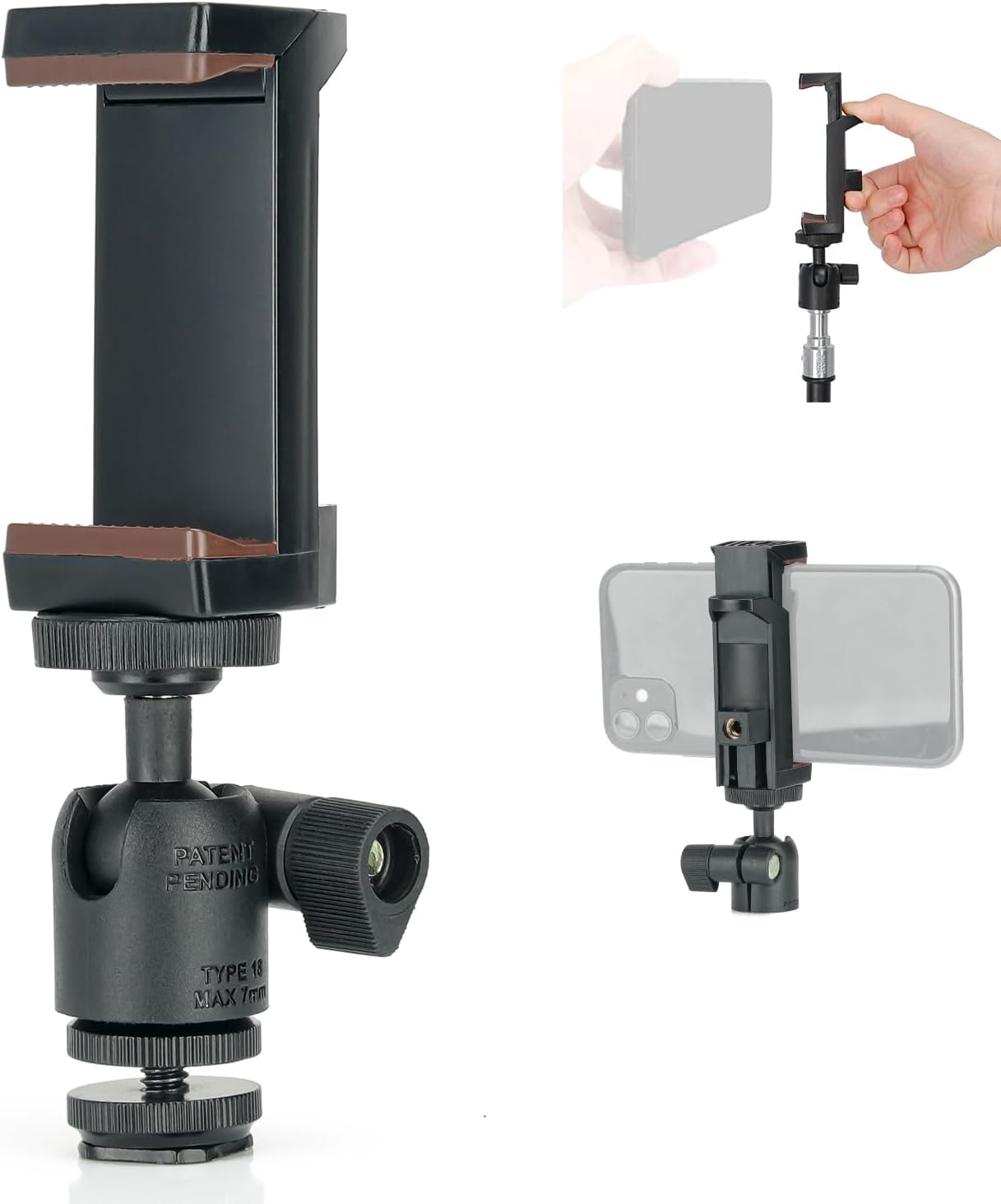 Koolehaoda Cell Phone Tripod Mount Adapter with Universal 1/4" Swivel Mini Ball Head, 360° Rotates Adjustable Cell Phone Clip Clamp Holder, Smartphone Clamp for iPhone-leiguang Phone Holder