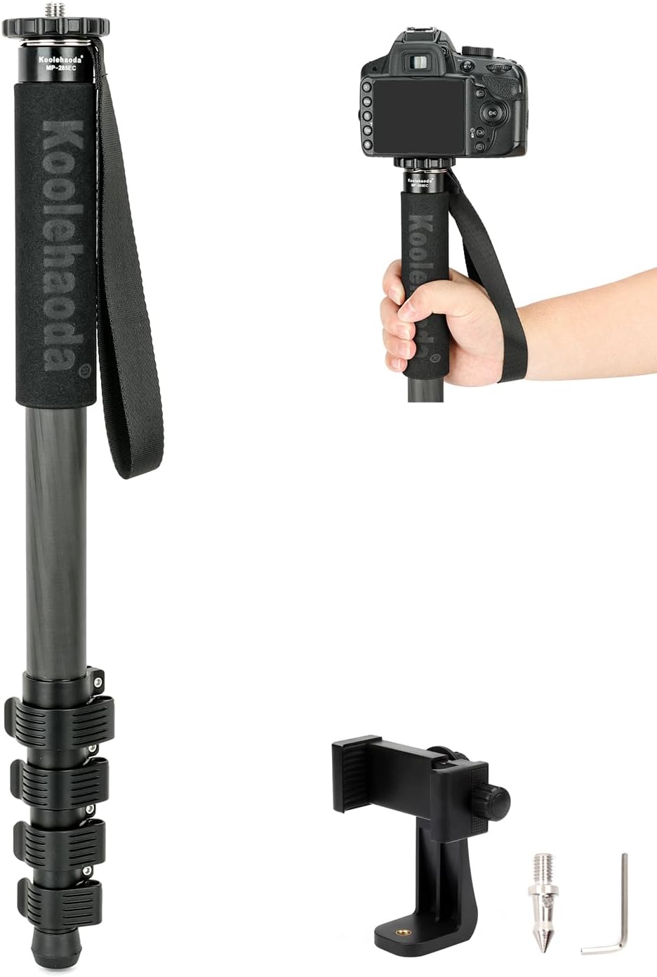 Koolehaoda 65" Camera Monopod Stand, Carbon Fiber Photography Monopod Portable Travel Unipod Stick Pole for Camera & Smartphone, with Metal Quick Flip Lock, Compact Design - Easy to Carry  MP-285EC