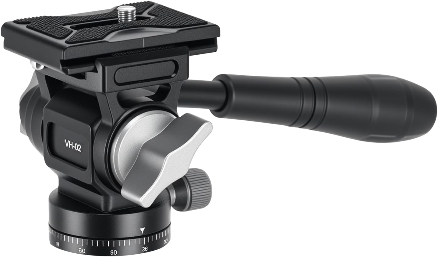 Koolehaoda Tripod Fluid Head Pan Tilt Head with Quick Release Plate and Handle, Metal Camera Tripod Head Compatible with Arca Swiss for Compact Video Cameras DSLR Cameras, Load up to 5KG