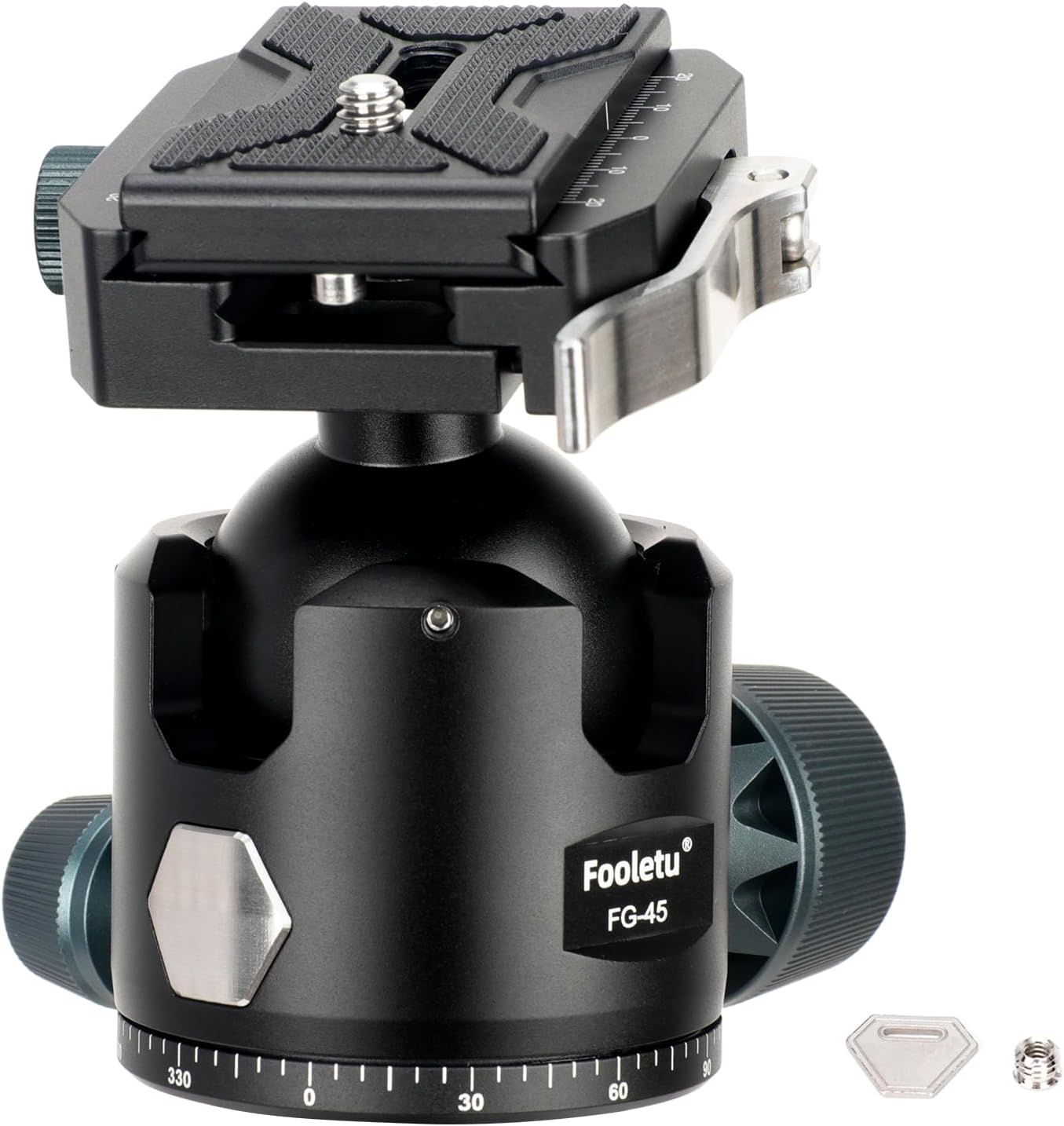 Fooletu 45mm Ball Head Aluminum Tripod Head 360° Rotating Panoramic Ballhead Compatible with Picatinny and Arca-Swiss for Hunting Shooting Tripod DSLR Camera, Max Load up to 44lb  FG-45