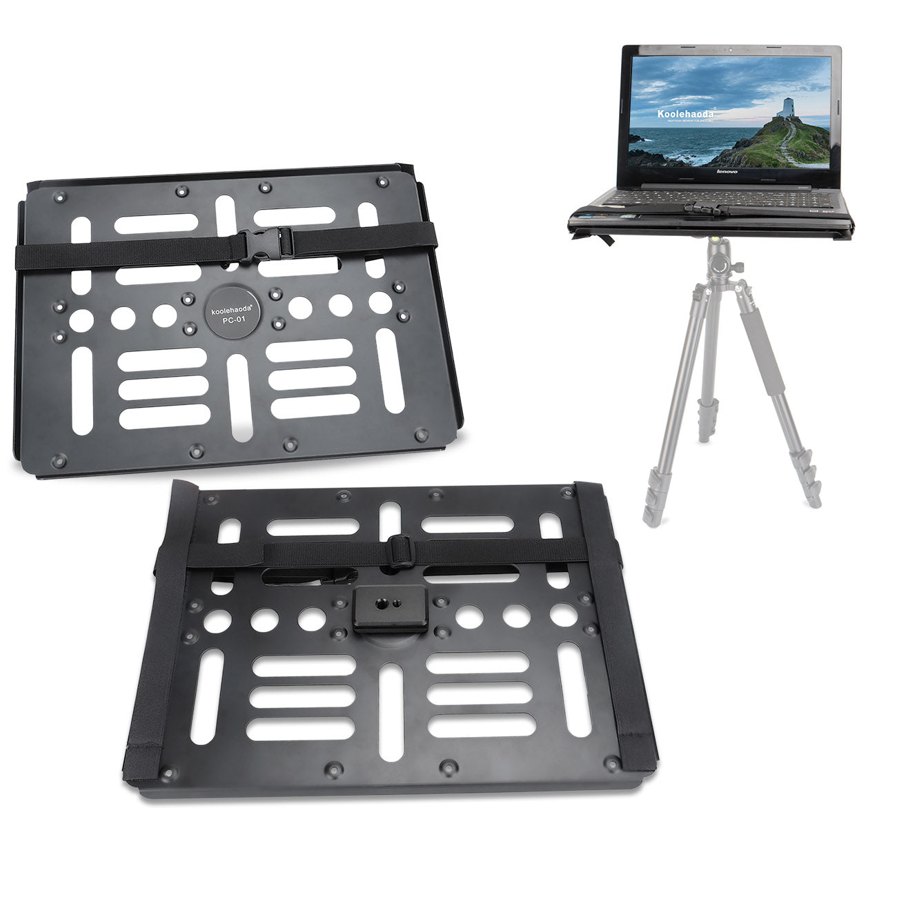 Laptop Holder Tray for Notebook up to 17 inch, Mount Compatible Arca Swiss Ball Head and Tripod Stand with 1/4'' to 3/8'' Screw, 22 lbs Capacity with Vented Cooling Platform Stand