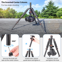 Koolehaoda Mini Tripod for Camera Aluminum Alloy Tabletop Tripod Height 21-63.5cm with Carrying Bag for DSLR Camera Video Camcorder, Load up to 22lbs /10kg - (TMP-223 Orange)