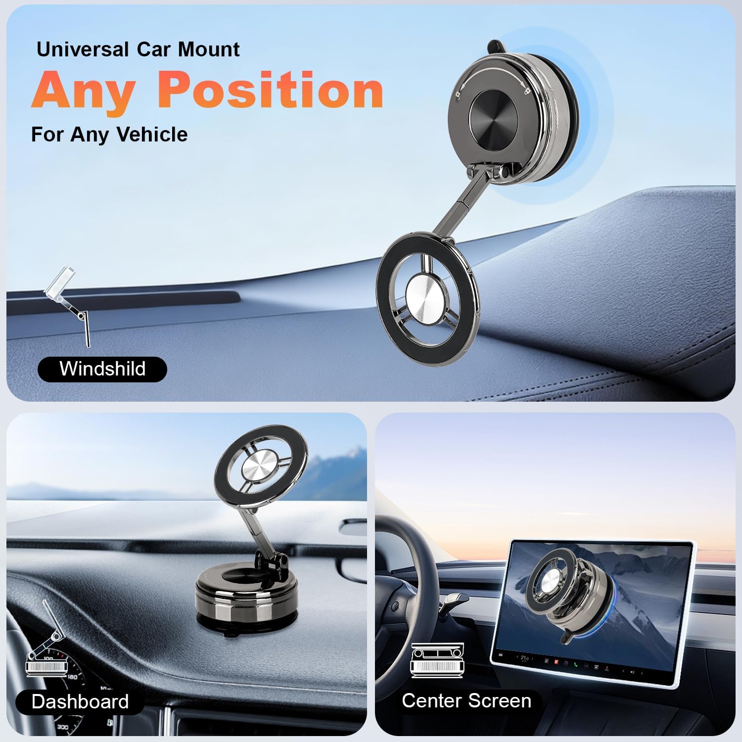Magnetic Phone Holder for Car Mount, 360° Adjustable Alloy Cell Phone Holder for Magsafe for iPhone 17 Pro Max 16 15 14 13 12 Plus & Android, Nano Gel Suction Cup Mount for Car Dashboard/ Desk