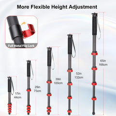 Camera Monopod Carbon Fiber Photography Monopod ∅28mm Tube 5-Section 65in Height Lightweight & Portable Camera Unipod Stick, for Cameras Canon, Nikon & Sony Mirrorless & DSLR