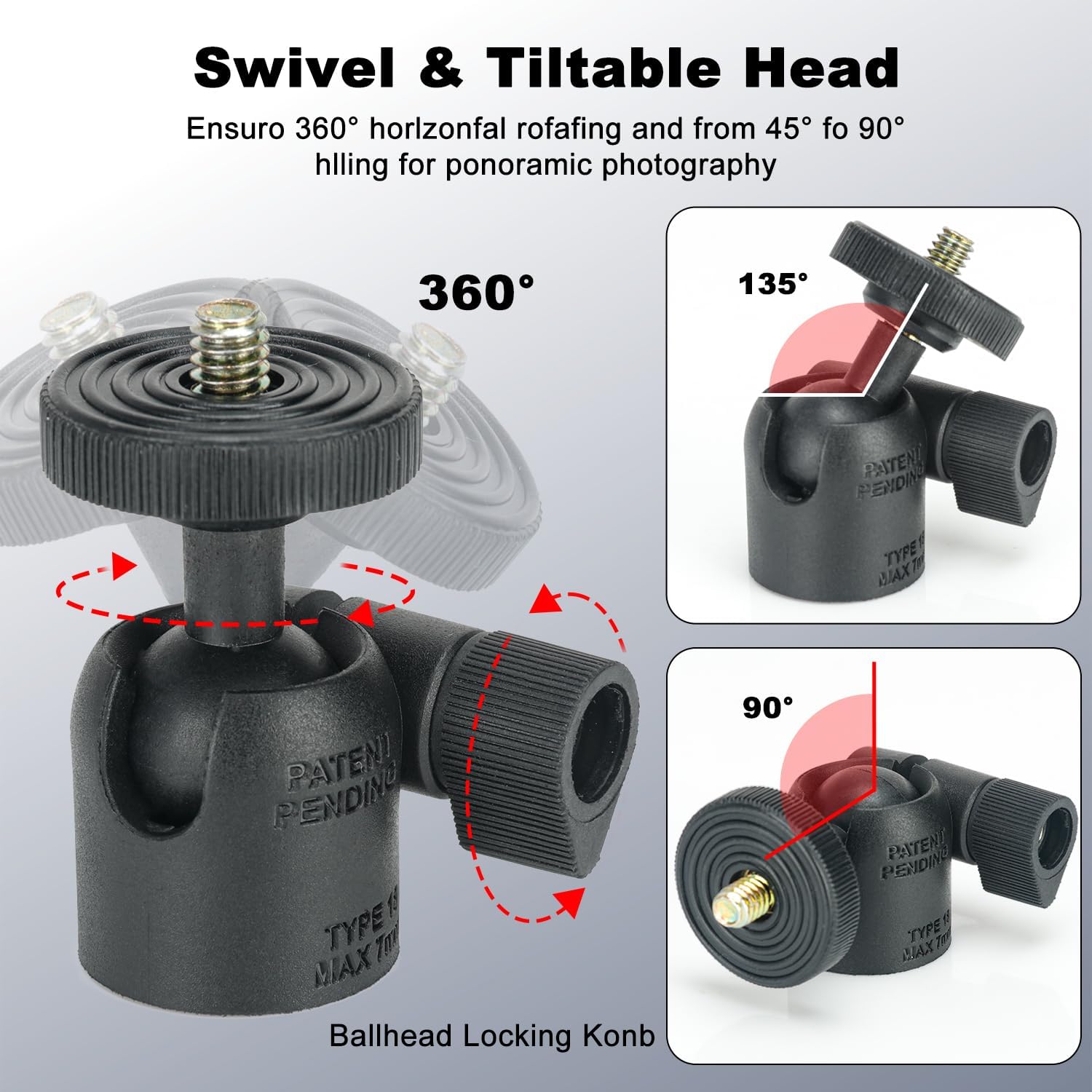 Koolehaoda Cell Phone Tripod Mount Adapter with Universal 1/4" Swivel Mini Ball Head, 360° Rotates Adjustable Cell Phone Clip Clamp Holder, Smartphone Clamp for iPhone-leiguang Phone Holder