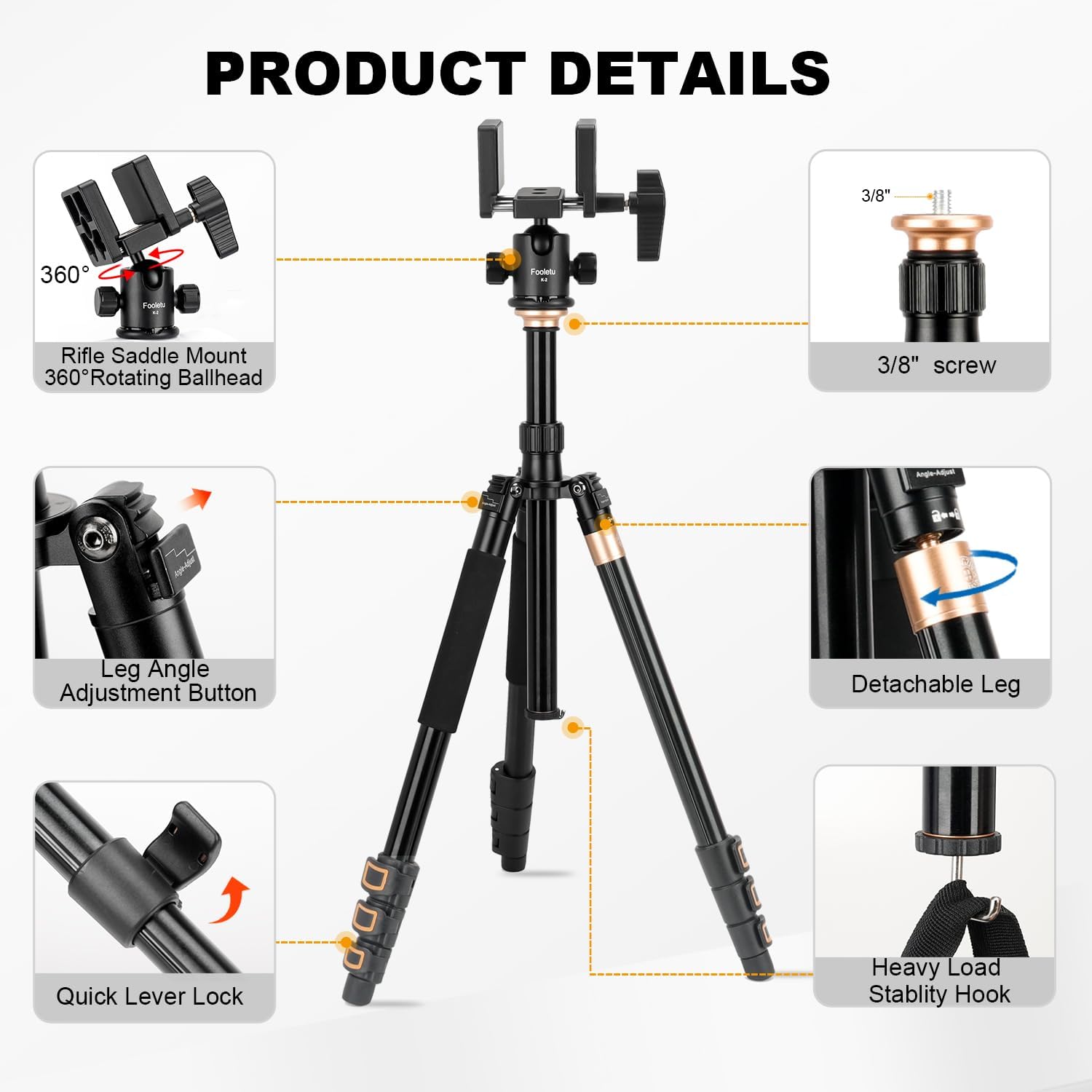 Hunting Tripod Shooting Stick Gun Rifle Rest with Saddle Clamp, Adjustable 360° Rotate Shooting Tripod   A466+K2L