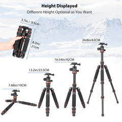 Koolehaoda Mini Tripod for Camera Aluminum Alloy Tabletop Tripod Height 21-63.5cm with Carrying Bag for DSLR Camera Video Camcorder, Load up to 22lbs /10kg - (TMP-223 Orange)