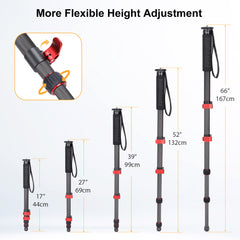 66-Inch Camera Monopod 28mm Tube Carbon Fiber Monopod Unipod Stick Lightweight & Compact Travel Monopod for DSLR Cameras (MP-286EC)