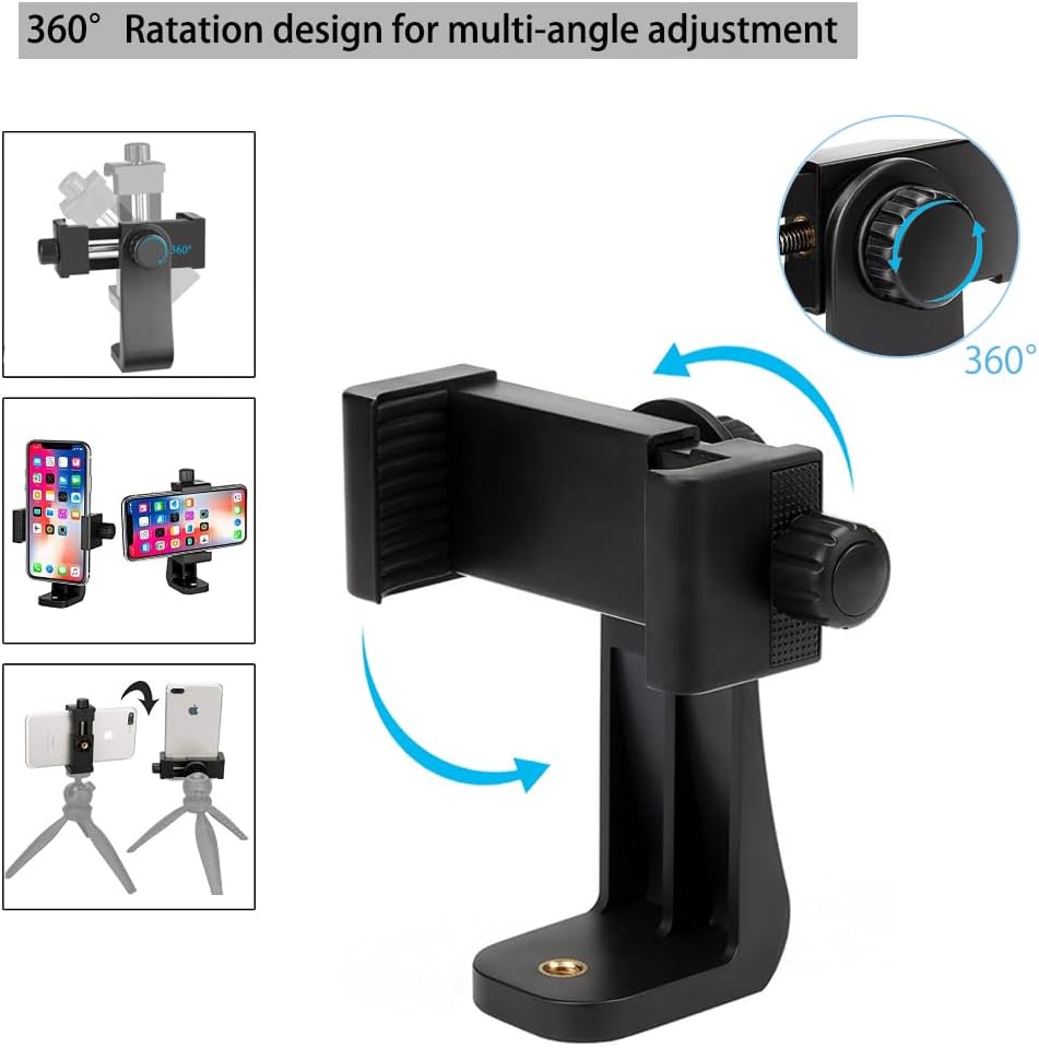 Koolehaoda Smartphone Tripod Cell Phone Holder Mount Adapter, Rotates Vertical and Horizontal, with 1/4 inch Screw/Adjustable Clip for iPhone, Android Cell Phone, Selfie Stick, Camera Stand