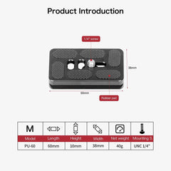 koolehaoda 60mm Universal Quick Release Plate with 1/4 inch Screw Compatible with Arca Swiss QR Clamp,for Camera,Tripod Ballhead