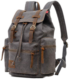 Koolehaoda Vintage Canvas Backpack Leather Rucksack Knapsack Unisex Casual Backpack 17inch Laptop Backpack Hiking Bag