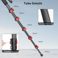 64-Inch Camera Monopod 28mm Tube Carbon Fiber Monopod Unipod Stick Lightweight & Compact Travel Monopod for DSLR Cameras (MP-286EC)