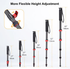 Monopod for Camera Carbon Fiber Photography Monopod Unipod Stick 65" Lightweight & Compact Travel Monopod for DSLR Canon Nikon Sony Video Camcorder, Easy to Carry (MP-285EC)