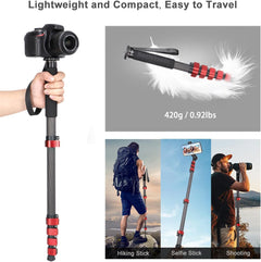 64-Inch Camera Monopod 28mm Tube Carbon Fiber Monopod Unipod Stick Lightweight & Compact Travel Monopod for DSLR Cameras (MP-286EC)