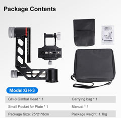 Professional Gimbal Head Tripod Head Aluminum Alloy Heavy Duty 360° Panoramic with Arca-Swiss Standard 1/4 inch QR Plate for DSLR Cameras up to 55.11lbs/25kg. (GH-3)