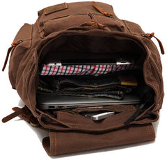 Koolehaoda Vintage Canvas Backpack Leather Rucksack Knapsack Unisex Casual Backpack 15.6-inch Laptop Backpack Hiking Bag