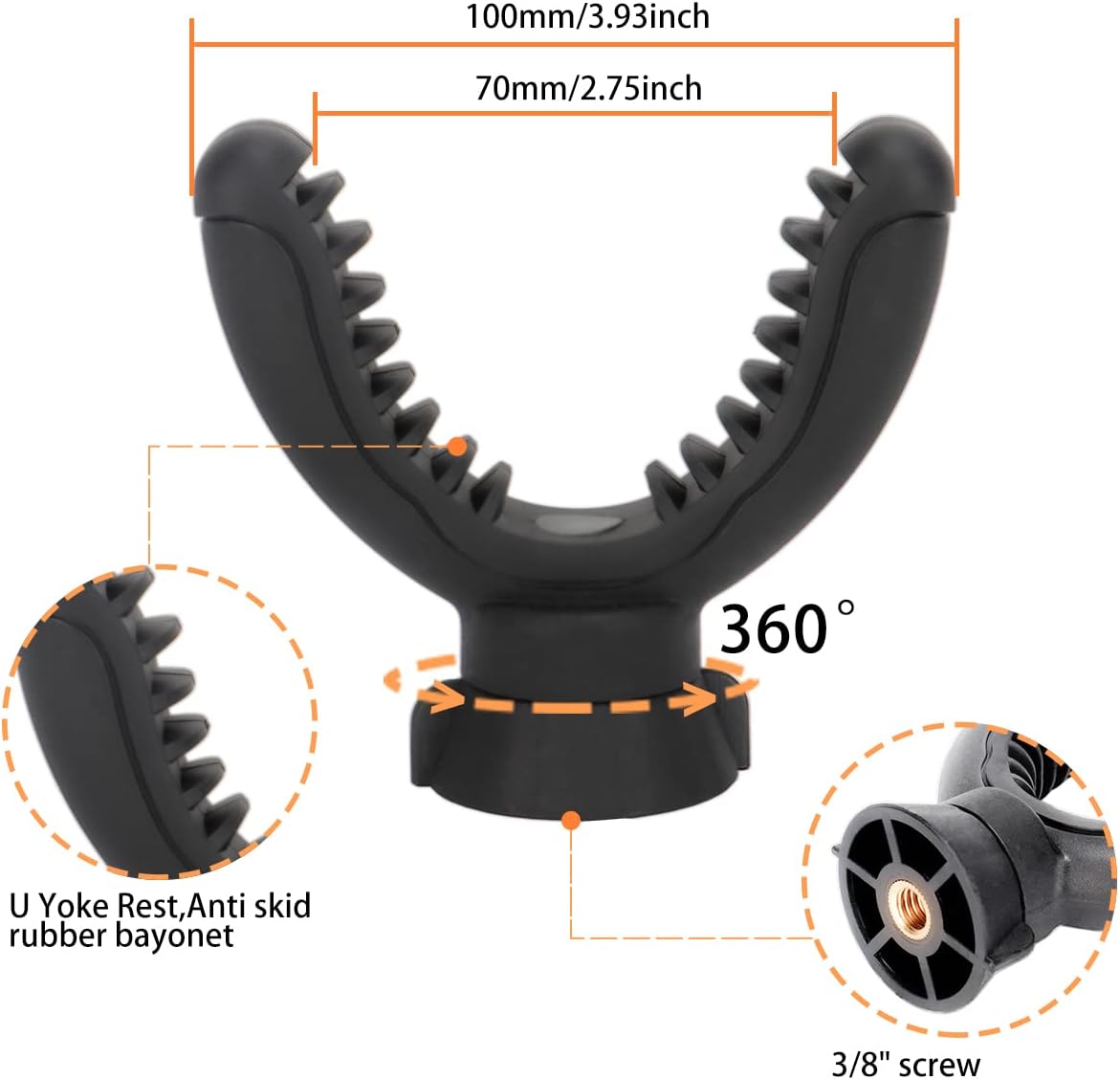 Fooletu U Yoke Rest Mount Attachment Removable 360° Rotate U Yoke Rest with 3/8" to 1/4" Screws Adapter Holder Rifle Shotgun Shooting Rest for Shooting Stick Tripod Stand