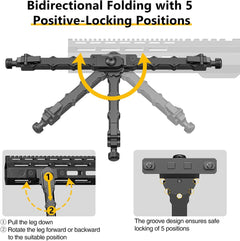 Fooletu 7.5-9 インチライフルバイポッド M レール用、調整可能、射撃、狩猟、射撃場、屋外用バイポッドに直接取り付け可能