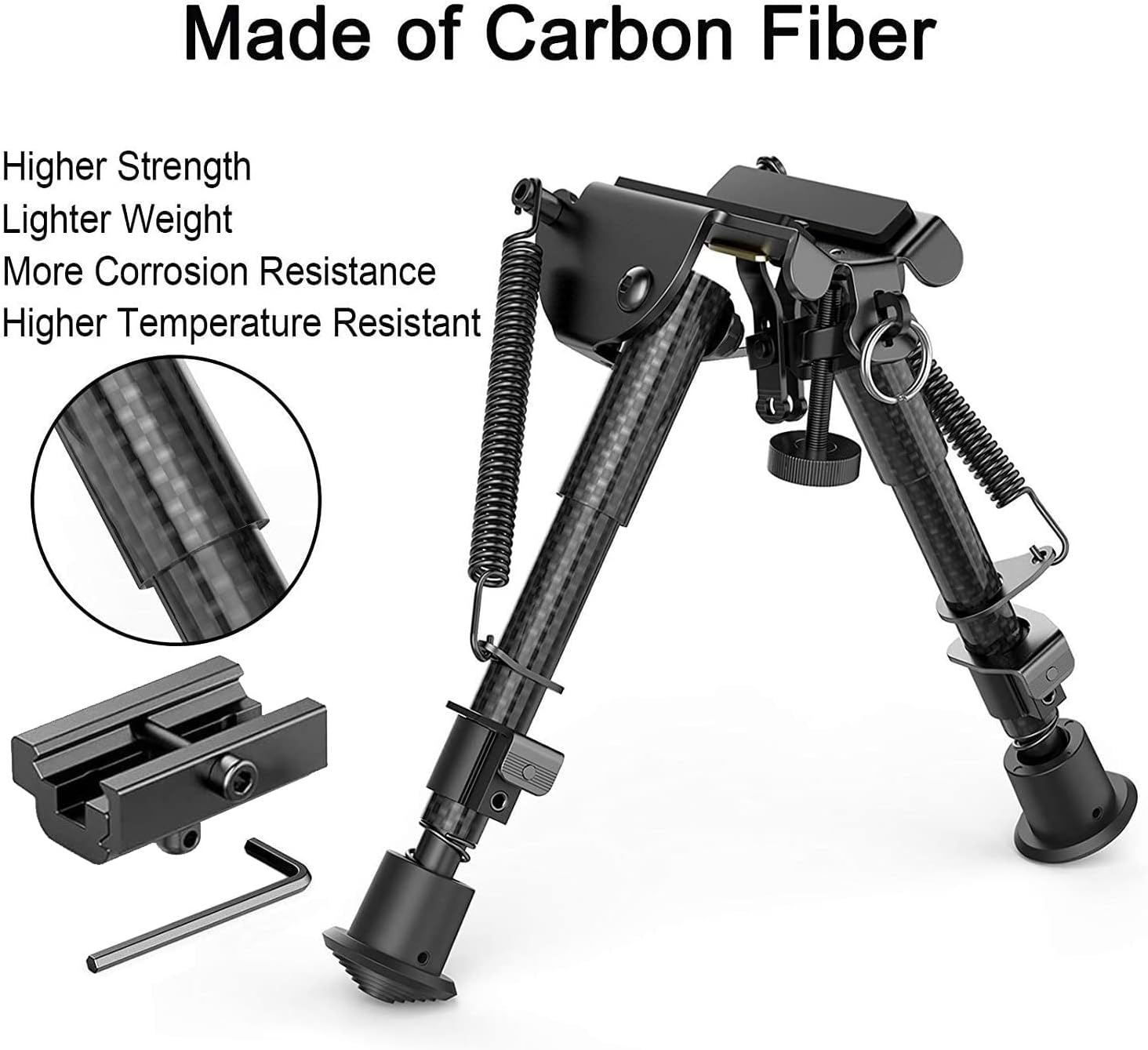 Fooletu Rifle Bipod, Carbon Fiber Bipod 6-9 Inch Adjustable Tactical Bipod Picatinny Bipod for Rifle with Rail Mount Adapter