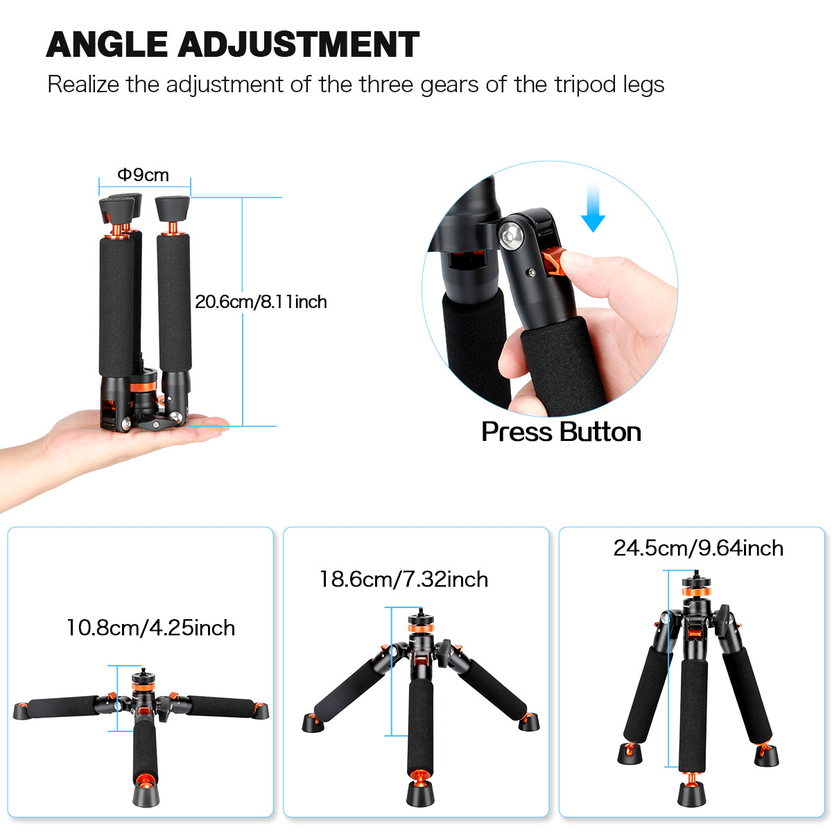 A3 Tabletop Mini Tripod with 1/4 and 3/8" Screw Mount, Universal Monopod Base Unipod Support Compatible with DSLR Cameras Video Micro Shooting