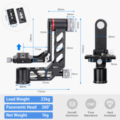 Professional Gimbal Head Tripod Head Aluminum Alloy Heavy Duty 360° Panoramic with Arca-Swiss Standard 1/4 inch QR Plate for DSLR Cameras up to 55lbs/25kg. (GH-3)