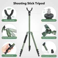 Shooting Tripod Shooting Rests,Shooting Sticks for Hunting with 360° U Yoke Rest
