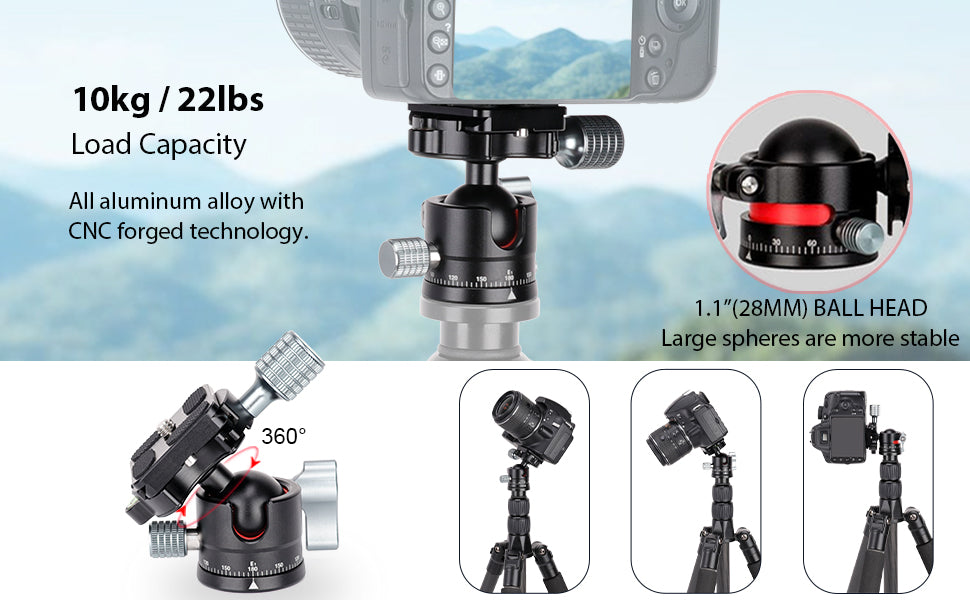 SIRUI Low Profile Tripod Head with Arca Type Quick Release Plate, 360° Panoramic Metal Camera Ball Head Mount with 1/4 and 3/8 Threaded Hole for Monopod, DSLR, Phone, Max Load 22 SIRUI Low Profile Tripod Head with Arca Type Quick Release Plate, 360° Panoramic Metal Camera Ball Head Mount with 1/4 and 3/8 Threaded Hole for Monopod, DSLR, Phone, Max Load 22