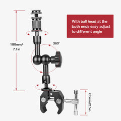 UTEBIT 7 inch Adjustable Articulating Magic Arm and Super Clamp, with 1/4  and 3/8 Thread, Articulating Friction Power Arm 1/4 Hot Shoe Mount Crab