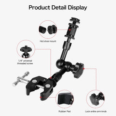 7" Magic Arm and Hot Shoe Mount 1/4" Magic DSLR Tripod Arms Kit for Photography, Video,Camera Rig, LED Light,Flashlight,Microphone