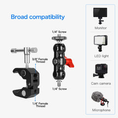 Multi-Function Ballhead magic arm, Clamp Mount Double Ball Adapter with Bottom Clamp