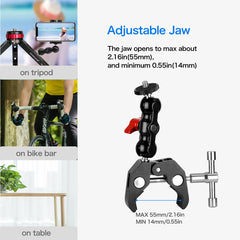 Multi-Function Ballhead magic arm, Clamp Mount Double Ball Adapter with Bottom Clamp