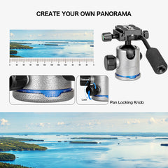 Camera Tripod Ball Head with Handle and Quick Shoe Plate 360° Panoramic Head for Tripod, Monopod DSLR Camera Camcorder, Load up to 17.6 pounds/8 kg