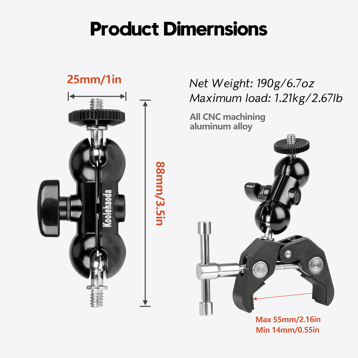 Double Ballhead Ball Arm Camera Clamp Mount Monitor Mount Bracket with Crab Clamp for Ronin M Ronin MX Freefly MOVI Microphones(Double Ball head-1pcs)